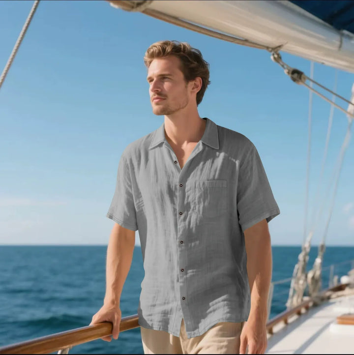 Men’s Button-Up Shirt – Linen – Relaxed Fit – Short Sleeve – Casual Style