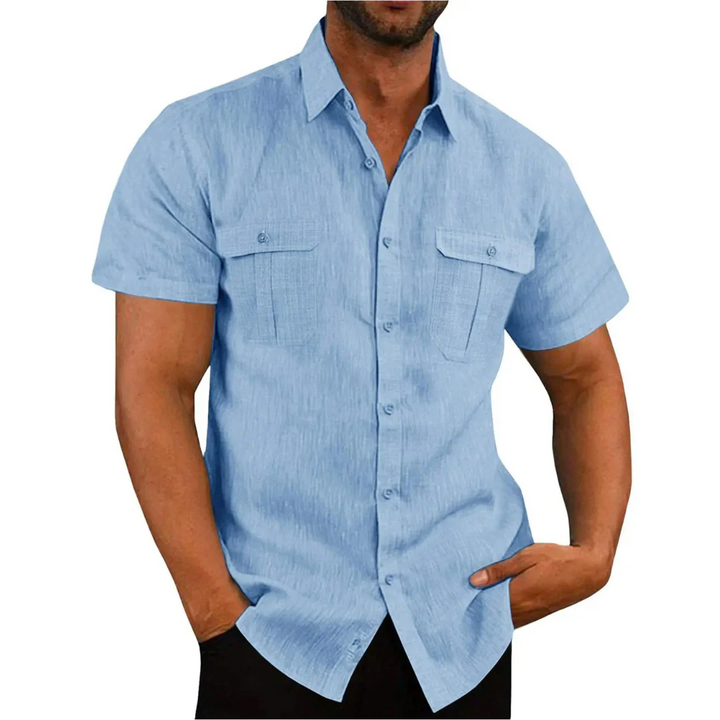 Men’s Button-Down Shirt – Cotton Blend – Regular Fit – Short Sleeve – Chest Pockets