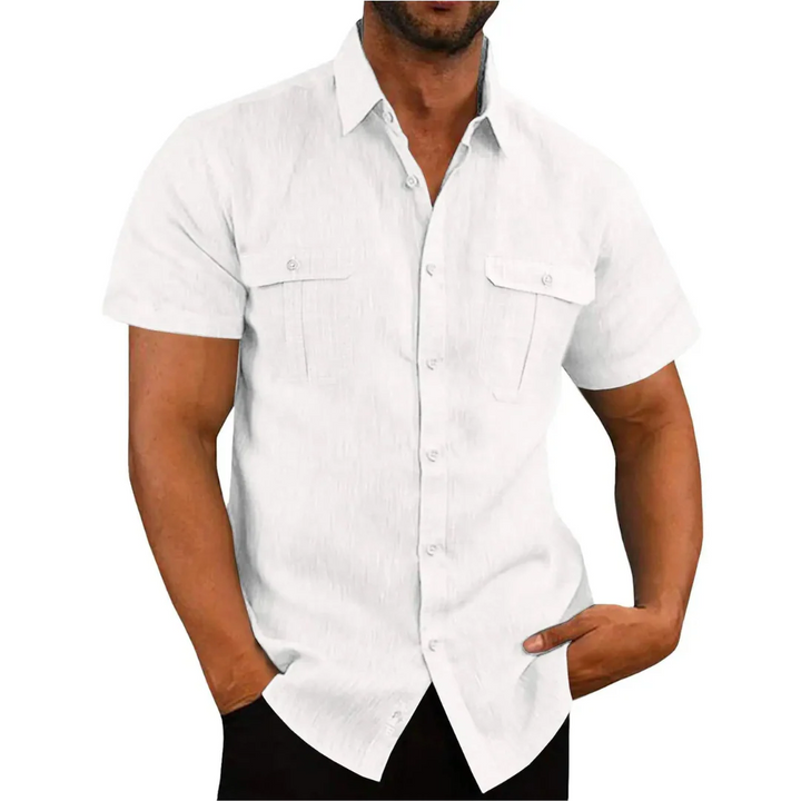 Men’s Button-Down Shirt – Cotton Blend – Regular Fit – Short Sleeve – Chest Pockets