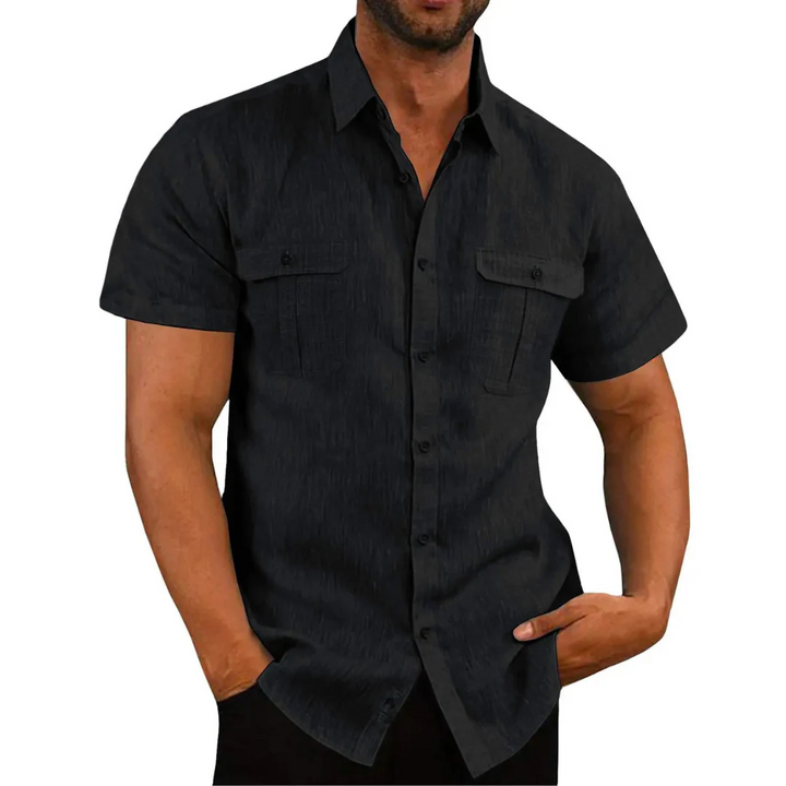 Men’s Button-Down Shirt – Cotton Blend – Regular Fit – Short Sleeve – Chest Pockets
