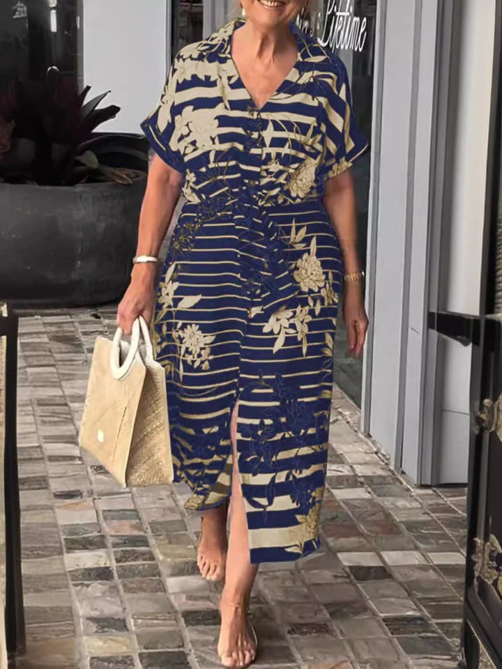 Women’s Shirt Dress – Relaxed Fit – Belted Waist – Cotton Blend – Midi Length – Side Slit