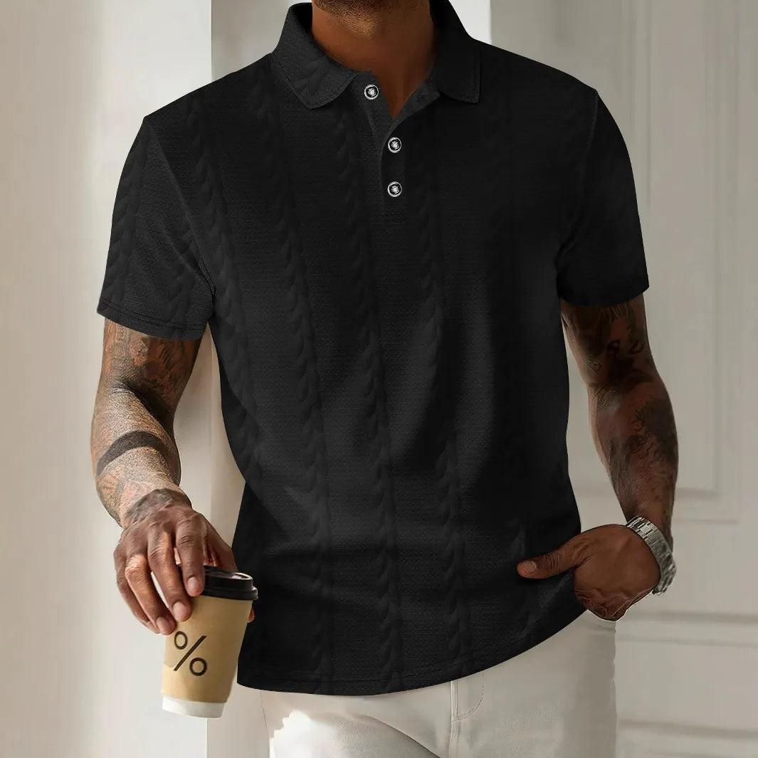 Men’s Polo Shirt - Jacquard Textured - Regular Fit - Short Sleeve - Button Placket