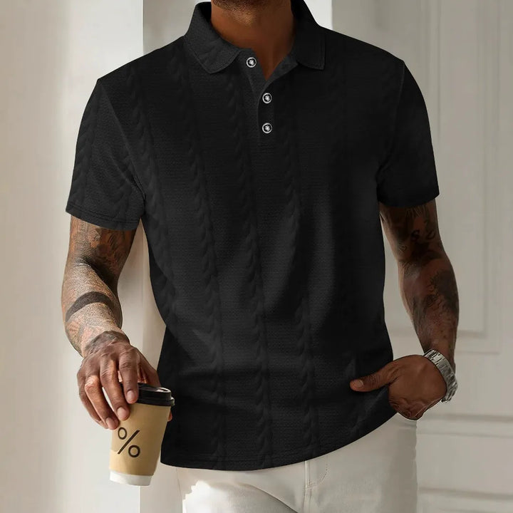 Men’s Polo Shirt - Jacquard Textured - Regular Fit - Short Sleeve - Button Placket