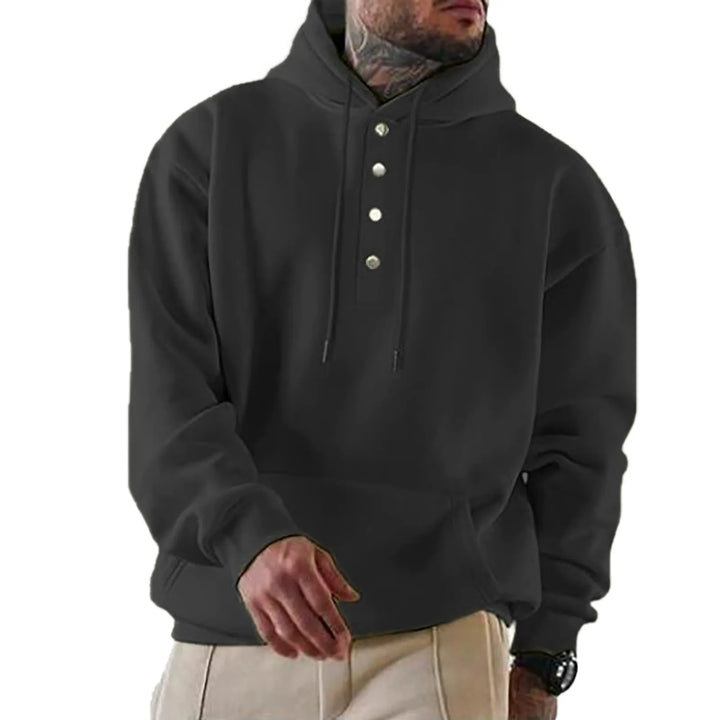 Men’s Hooded Sweatshirt – Fleece – Loose Fit – Snap Placket – Ribbed Cuffs