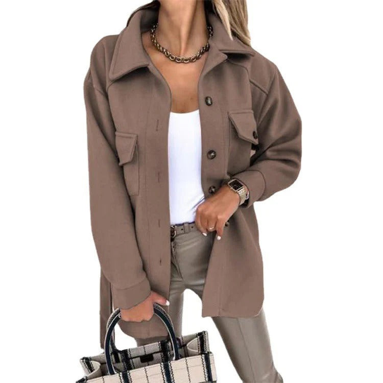 Women’s Windproof Jacket – Oversized Fit – Hip Length – Button Front with Flap Pockets