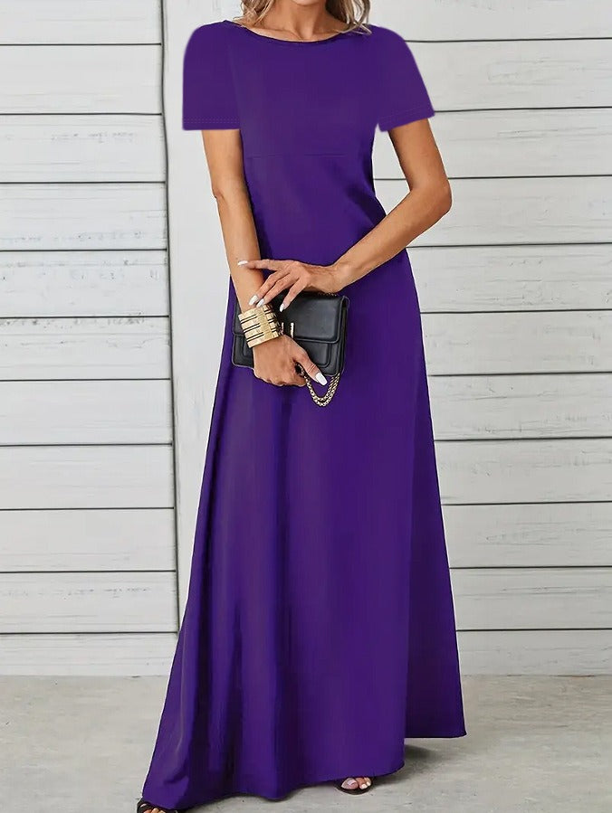 Women’s Maxi Dress – Slim Fit – Cotton – Short Sleeve – Round Neck Casual Style