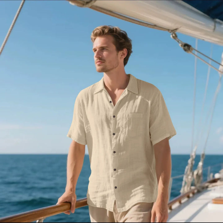 Men’s Button-Up Shirt – Linen – Relaxed Fit – Short Sleeve – Casual Style