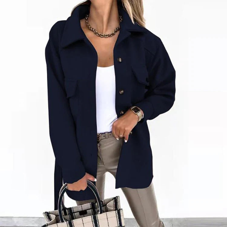 Women’s Windproof Jacket – Oversized Fit – Hip Length – Button Front with Flap Pockets