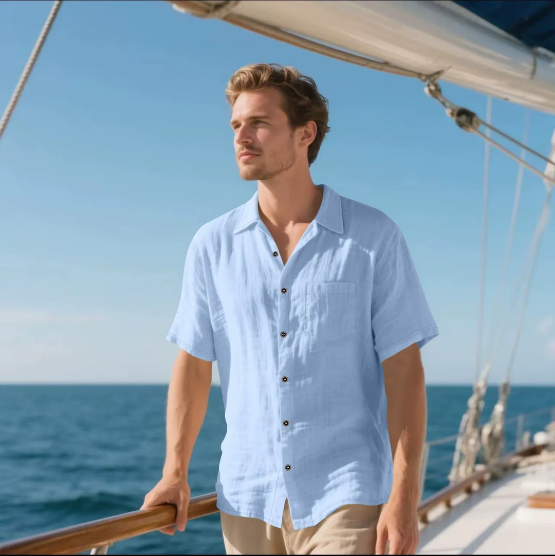 Men’s Button-Up Shirt – Linen – Relaxed Fit – Short Sleeve – Casual Style