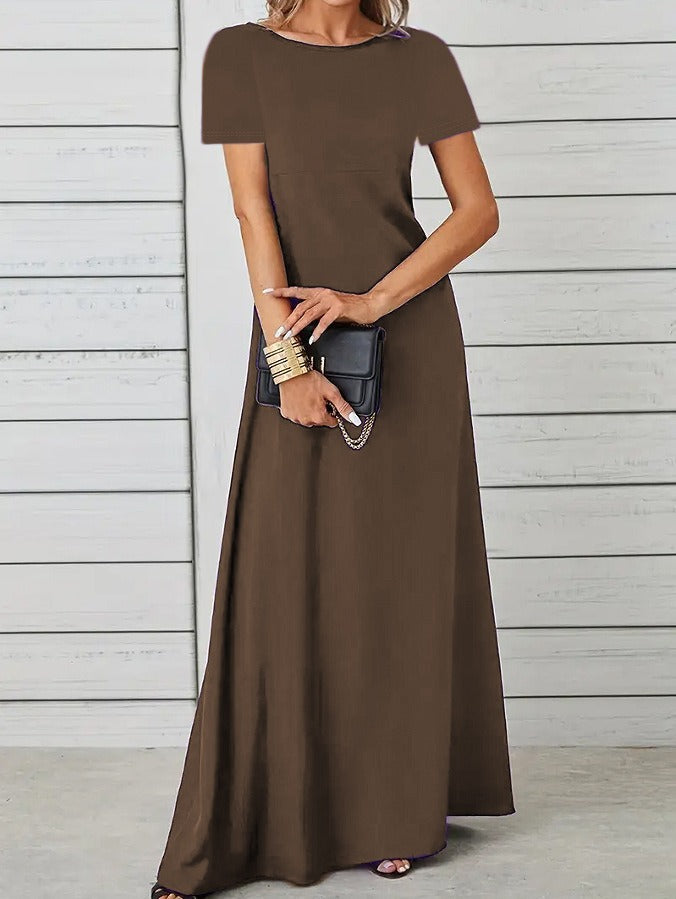 Women’s Maxi Dress – Slim Fit – Cotton – Short Sleeve – Round Neck Casual Style
