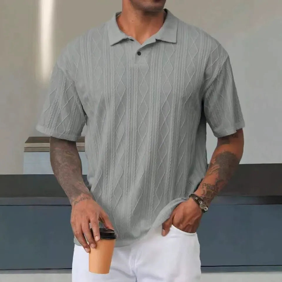 Men’s Polo Shirt - Relaxed Fit - Textured Knit - Short Sleeve Casual Wear