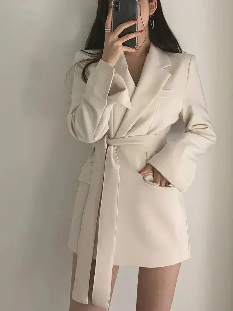 Women’s Blazer Dress – Tailored Fit – Belted Waist – Long Sleeve – Structured Silhouette