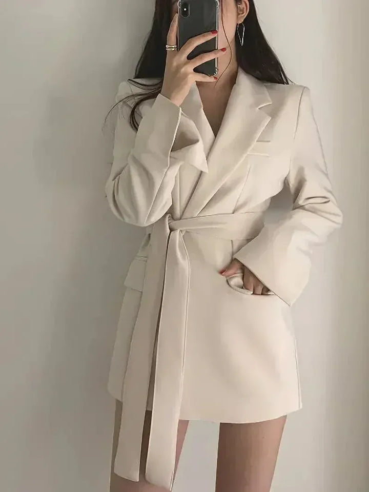 Women’s Blazer Dress – Tailored Fit – Belted Waist – Long Sleeve – Structured Silhouette