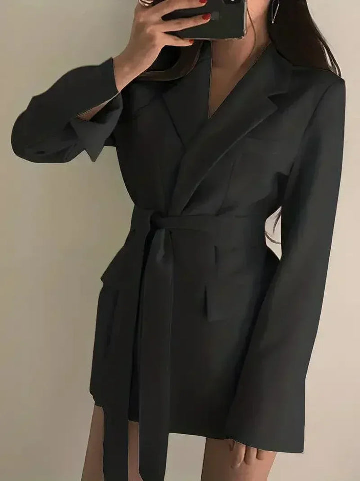 Women’s Blazer Dress – Tailored Fit – Belted Waist – Long Sleeve – Structured Silhouette