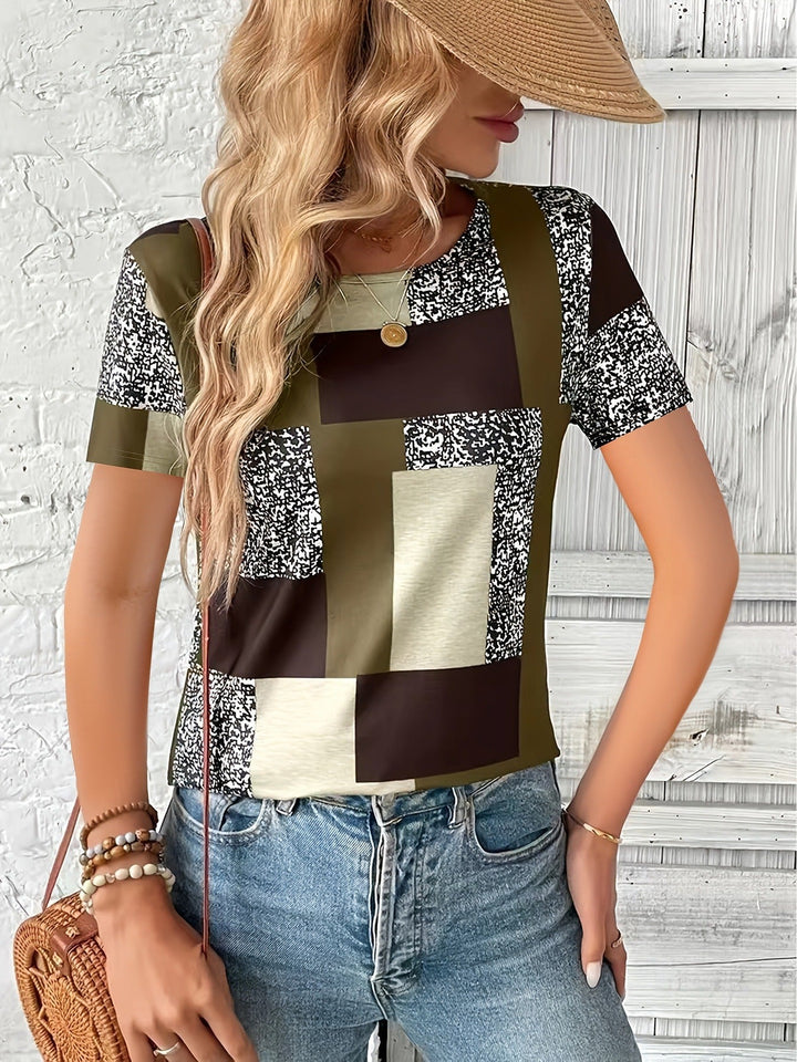 Women’s T-Shirt – Cotton Blend – Regular Fit – Short Sleeve – Geometric Print