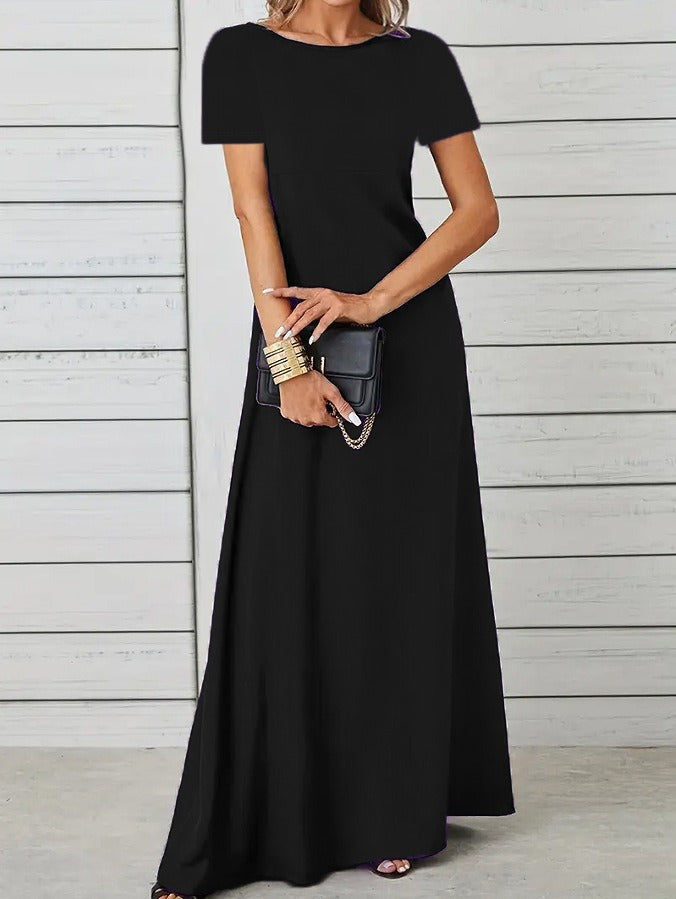 Women’s Maxi Dress – Slim Fit – Cotton – Short Sleeve – Round Neck Casual Style