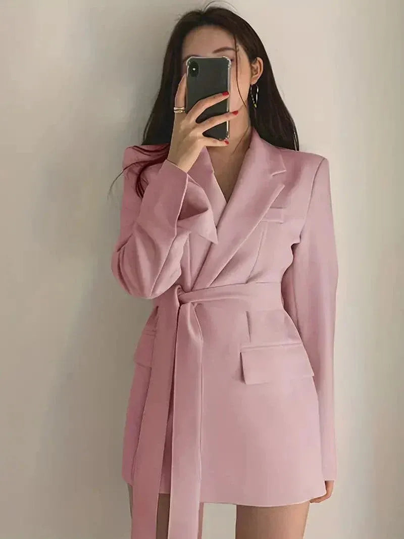 Women’s Blazer Dress – Tailored Fit – Belted Waist – Long Sleeve – Structured Silhouette