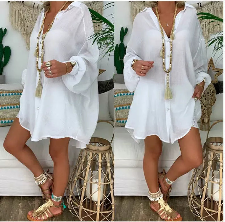 Women’s Long Sleeve Blouse – Oversized Fit – Button Up – Cotton Linen – Casual Style