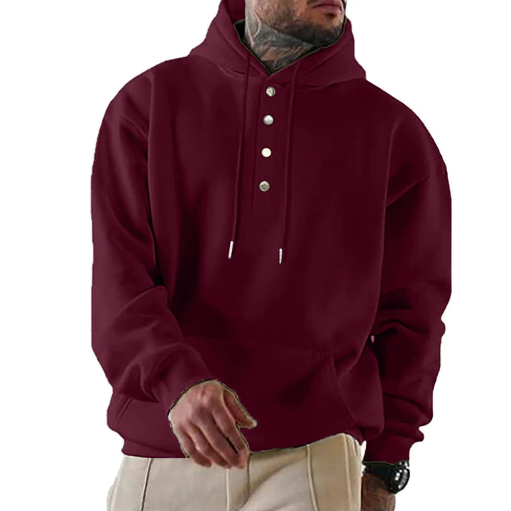 Men’s Hooded Sweatshirt – Fleece – Loose Fit – Snap Placket – Ribbed Cuffs