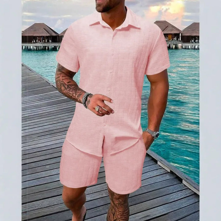 Men’s Casual Set - Relaxed Fit - Jacquard Texture - Short Sleeve Casual Wear