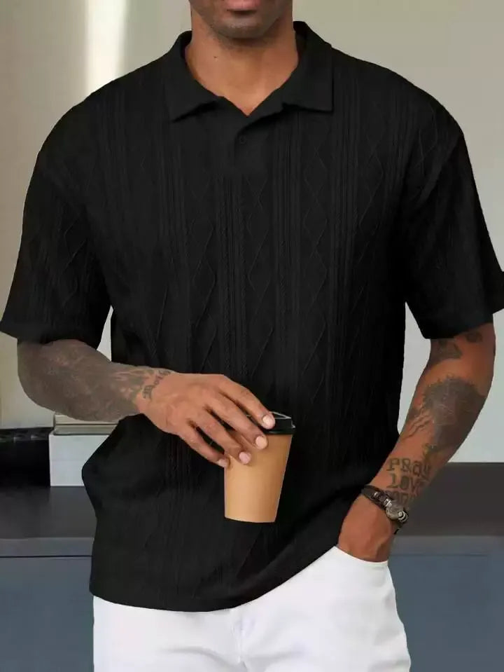 Men’s Polo Shirt - Relaxed Fit - Textured Knit - Short Sleeve Casual Wear