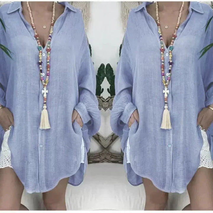 Women’s Long Sleeve Blouse – Oversized Fit – Button Up – Cotton Linen – Casual Style