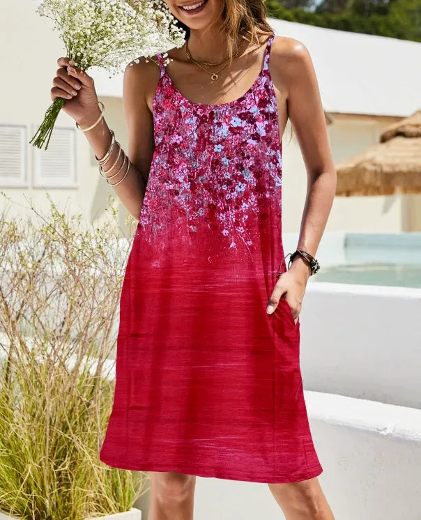 Women’s A-Line Dress – Cotton – Relaxed Fit – Scoop Neck – Spaghetti Straps – With Pockets
