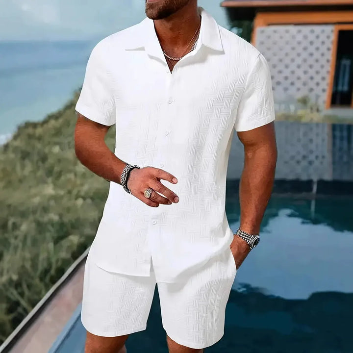 Men’s Casual Set - Relaxed Fit - Jacquard Texture - Short Sleeve Casual Wear