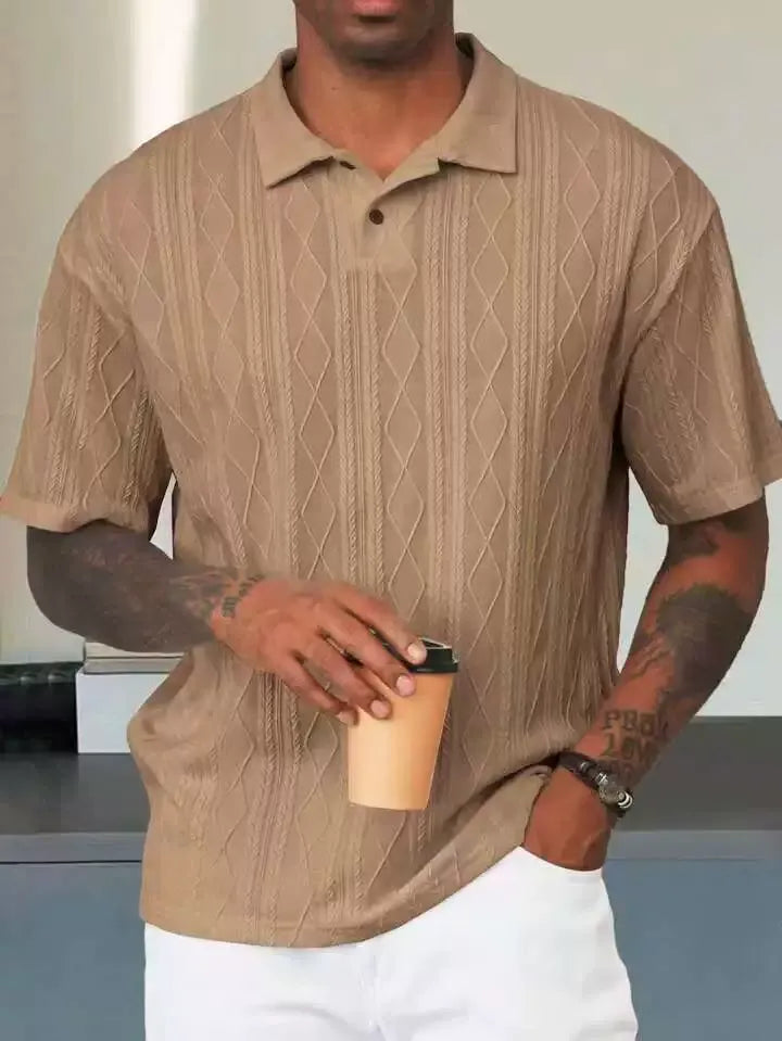 Men’s Polo Shirt - Relaxed Fit - Textured Knit - Short Sleeve Casual Wear