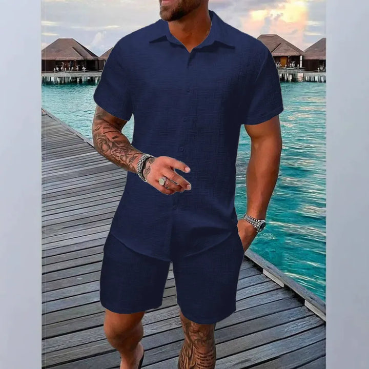 Men’s Casual Set - Relaxed Fit - Jacquard Texture - Short Sleeve Casual Wear