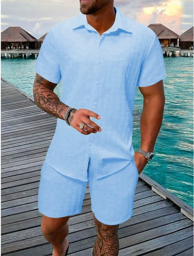 Men’s Casual Set - Relaxed Fit - Jacquard Texture - Short Sleeve Casual Wear