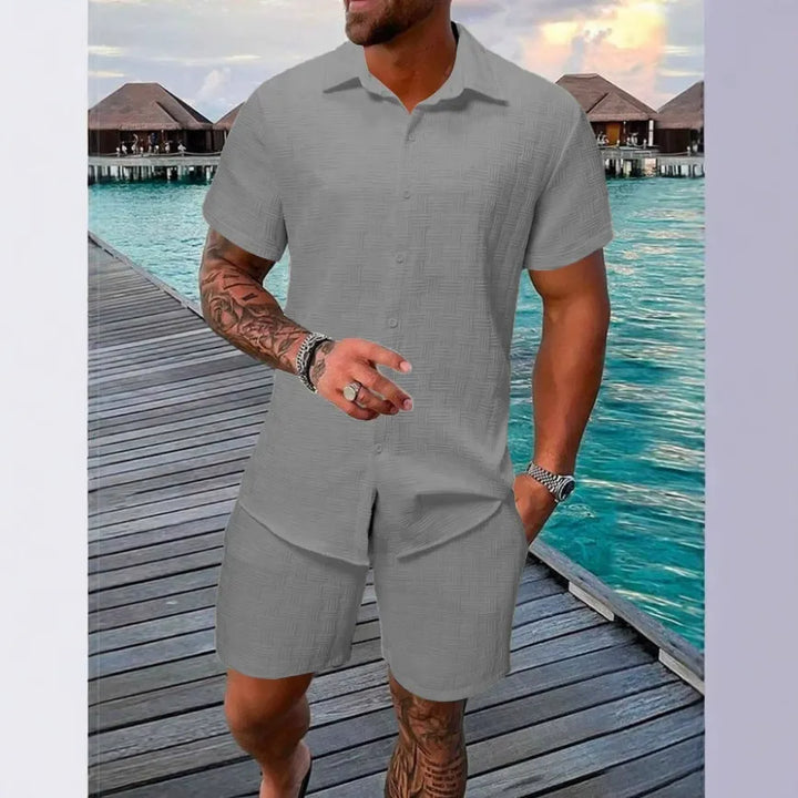 Men’s Casual Set - Relaxed Fit - Jacquard Texture - Short Sleeve Casual Wear