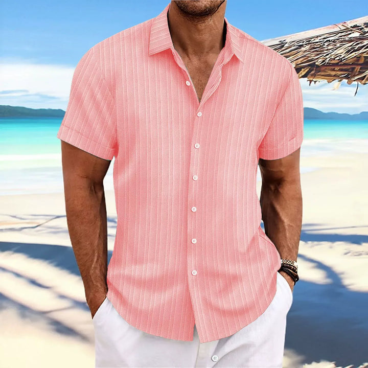 Men’s Button-Up Shirt – Jacquard Texture – Relaxed Fit – Short Sleeve Casual Style