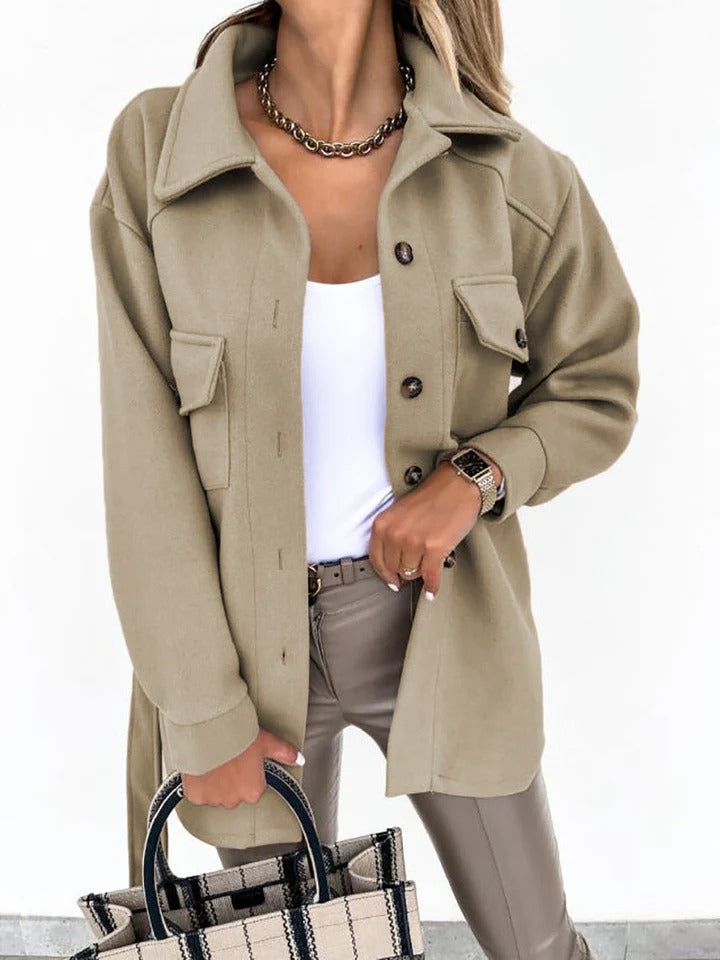 Women’s Windproof Jacket – Oversized Fit – Hip Length – Button Front with Flap Pockets