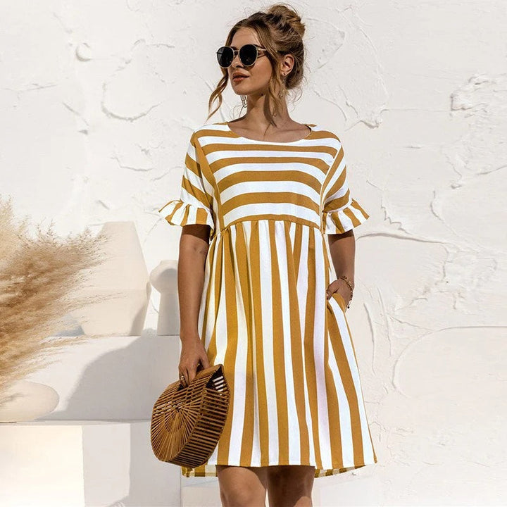 Women’s Mini Dress - Relaxed Fit - Ruffle Sleeve - A-Line Silhouette - Breathable Blend