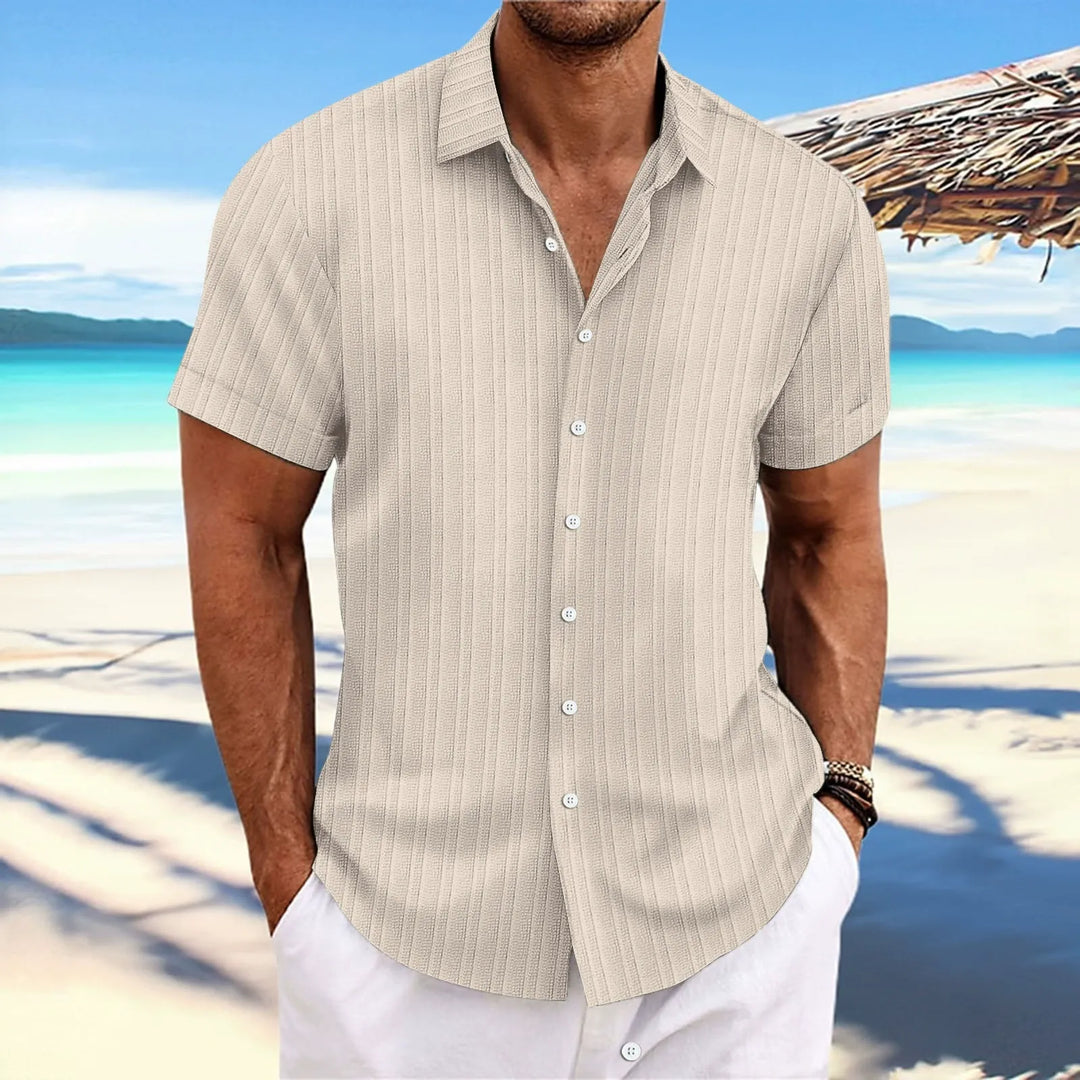 Men’s Button-Up Shirt – Jacquard Texture – Relaxed Fit – Short Sleeve Casual Style
