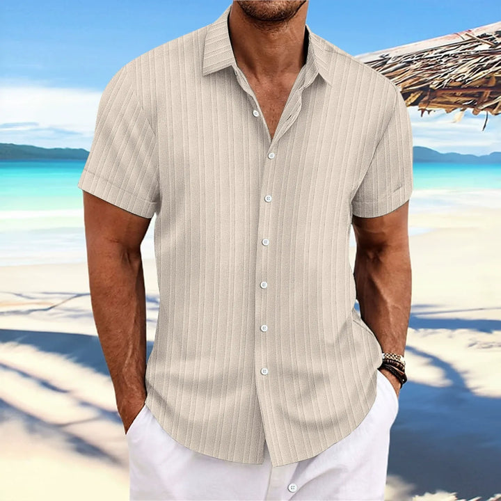 Men’s Button-Up Shirt – Jacquard Texture – Relaxed Fit – Short Sleeve Casual Style