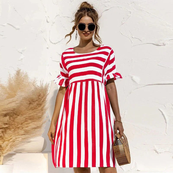 Women’s Mini Dress - Relaxed Fit - Ruffle Sleeve - A-Line Silhouette - Breathable Blend