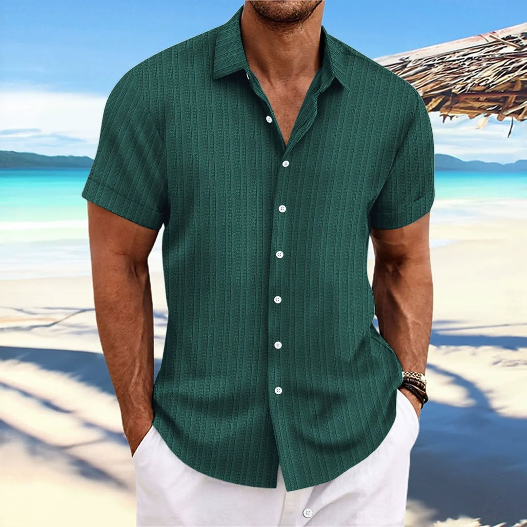 Men’s Button-Up Shirt – Jacquard Texture – Relaxed Fit – Short Sleeve Casual Style