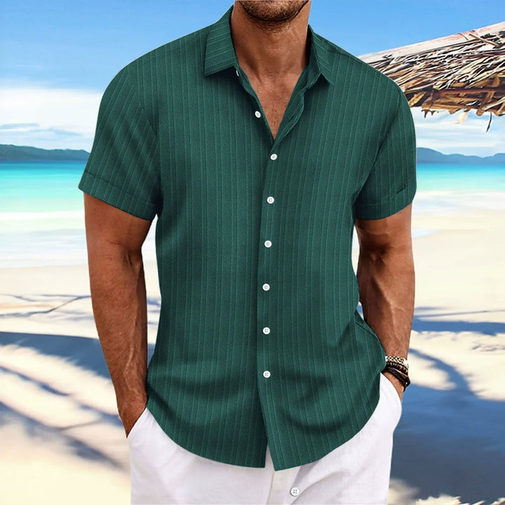 Men’s Button-Up Shirt – Jacquard Texture – Relaxed Fit – Short Sleeve Casual Style