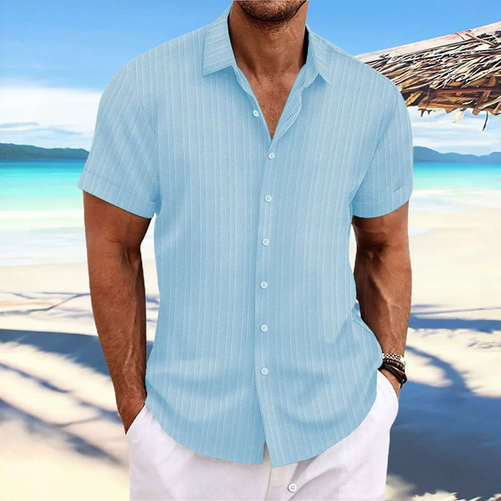 Men’s Button-Up Shirt – Jacquard Texture – Relaxed Fit – Short Sleeve Casual Style