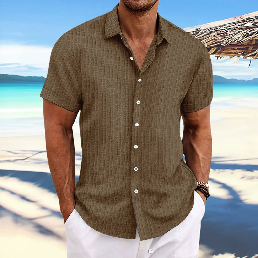 Men’s Button-Up Shirt – Jacquard Texture – Relaxed Fit – Short Sleeve Casual Style