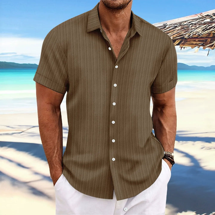 Men’s Button-Up Shirt – Jacquard Texture – Relaxed Fit – Short Sleeve Casual Style