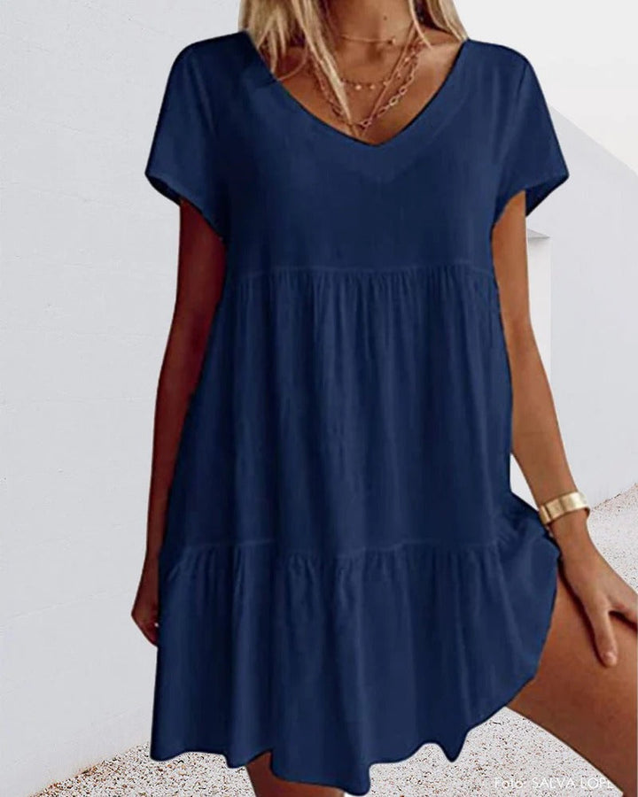 Women’s A-Line Dress – Breathable Blend – Relaxed Fit – V-Neck – Tiered Layers