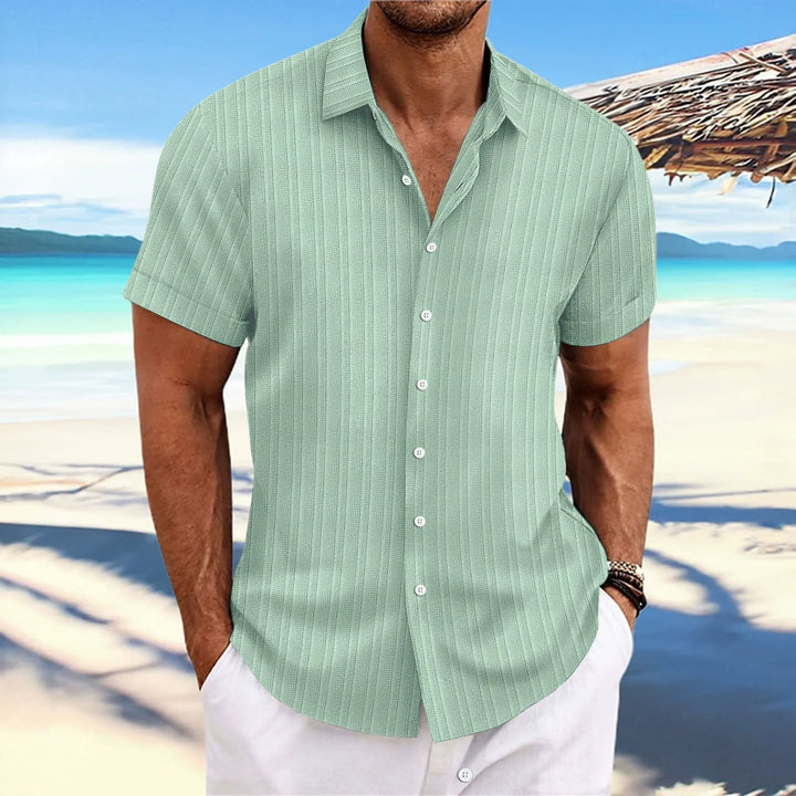 Men’s Button-Up Shirt – Jacquard Texture – Relaxed Fit – Short Sleeve Casual Style