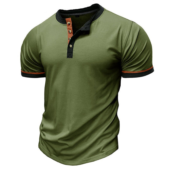 Men’s Henley Shirt - Cotton - Regular Fit - Short Sleeve - Contrast Trim