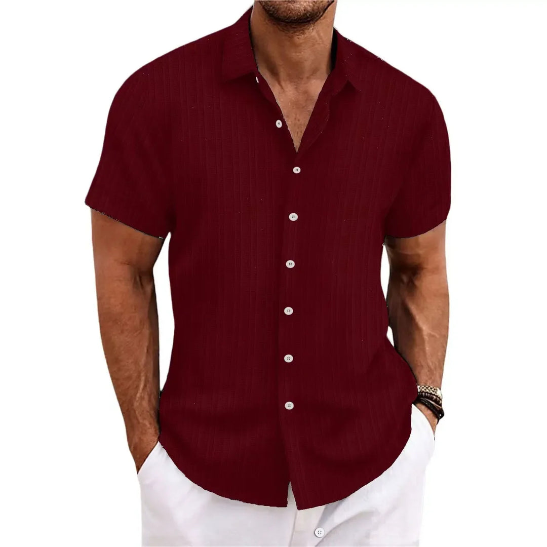 Men’s Button-Up Shirt – Jacquard Texture – Relaxed Fit – Short Sleeve Casual Style