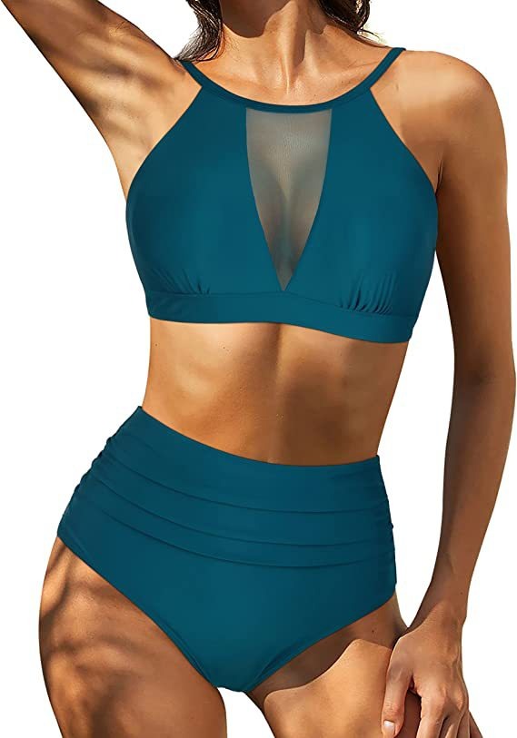 Women’s Bikini Set - High Waist - Lace-Up Top - Hollow Out Detail - Breathable Blend
