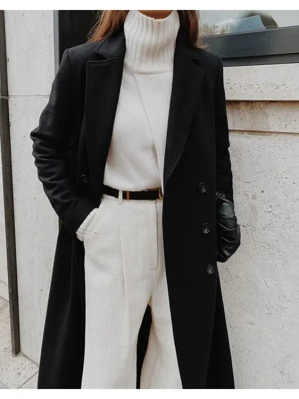 Women’s Wool Coat - Tailored Fit - Full Length - Double Breasted Notched Lapel