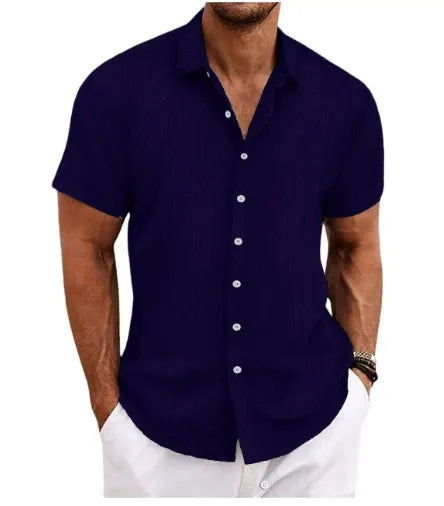 Men’s Button-Up Shirt – Jacquard Texture – Relaxed Fit – Short Sleeve Casual Style